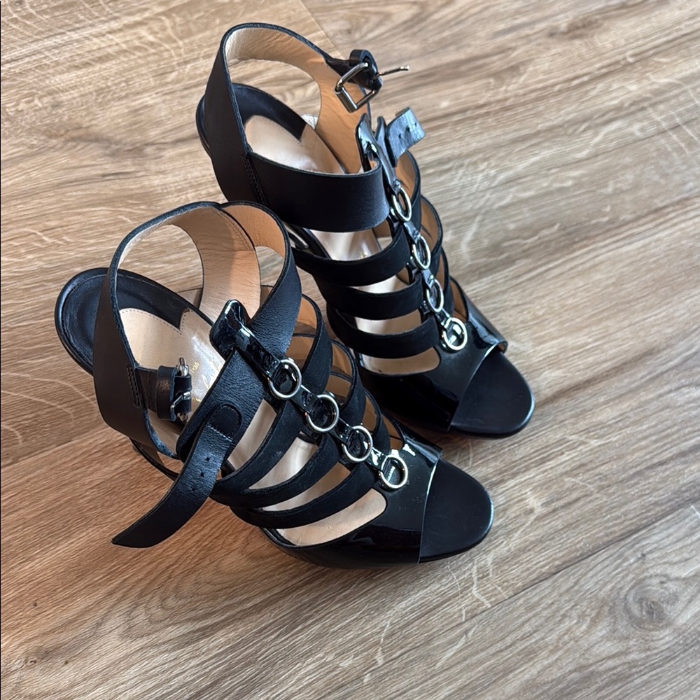 Christian Louboutin Black Strappy Heels with Silver Accents
